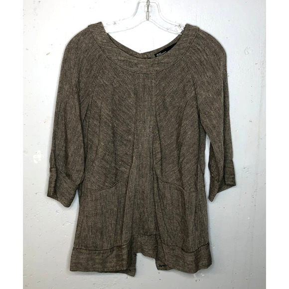 Dear Creatures Heathered Gray 3/4 Sleeve Linen Button‎ Back Shirt, Sz S - Picture 1 of 5